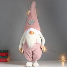 Кукла интерьерная "Дед Мороз только нос, в розовом вельветовом комбинезоне" 70х25х19 см No Brand