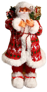 Новогодняя фигурка Зимнее волшебство Дед Мороз в шубке с оленями с веточками Р00012810 1шт