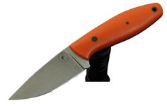Нож Apus Knives Shorty, сталь Bohler K110, рукоять оранжевая G-10, синяя проставка