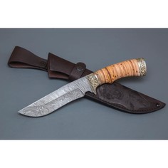 Нож Ворсма Галеон охотничий, дамасская сталь береста мельхиор, ручная работа