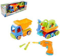 Конструктор винтовой Строительный транспорт, набор 2 шт, с электрич шуруповертом Sima-Land