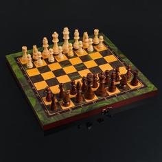 Настольная игра 3 в 1 "Малахит": шахматы, шашки, нарды (доска дерево 40х40 см) No Brand