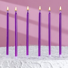 Свечи в торт "Ройс", 6 шт, высокие, 13 см, фиолетовый металлик Страна Карнавалия
