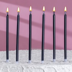 Свечи в торт "Ройс", 6 шт, высокие, 13 см, мокрый асфальт металлик Страна Карнавалия