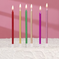 Свечи в торт коктейльные "С днем рождения", 6 шт, 13,5 см, металлик Страна Карнавалия