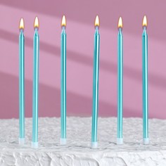 Свечи в торт "Ройс", 6 шт, высокие, 13 см, небесно-голубой металлик Страна Карнавалия