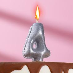 Свеча в торт "Шары", цифра 4, серебро, 7 см Страна Карнавалия