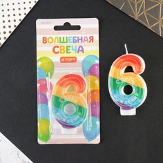 Свеча в торт цифра с цветным нанесением 6 "С Днем рождения", 4,2 х 7,2 см Страна Карнавалия