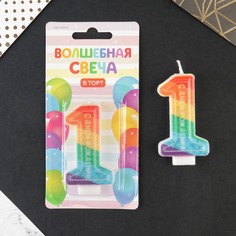 Свеча в торт цифра с цветным нанесением 1 "С Днем рождения", 3.7 х 7,2 см Страна Карнавалия