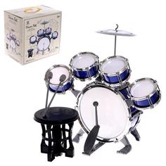 Барабанная установка «Басист», 5 барабанов, тарелка, палочки, стульчик, педаль, МИКС No Brand