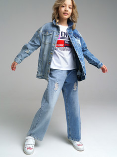 Джинсы-трубы для девочки PlayToday 12221880 голубой, синий, 128