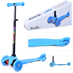 Самокат U038210Y 3-х кол., синий, светящиеся колёса, PU, ABEC 7, в коробке Oubaoloon