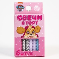 Набор витых свеч в торт 8 шт С Днем Рождения розовый, Щенячий Патруль PAW Patrol