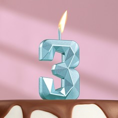 Свеча в торт на шпажке Алмаз, цифра 3, голубая, 4,8х2,6 см Страна Карнавалия