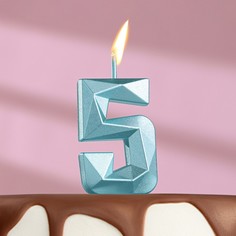 Свеча в торт на шпажке Алмаз, цифра 5, голубая, 4,8х2,6 см Страна Карнавалия