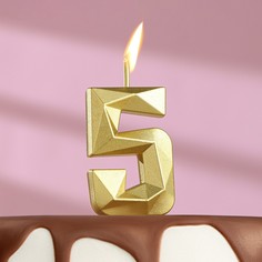 Свеча в торт на шпажке Алмаз, цифра 5, золотая, 4,8х2,6 см Страна Карнавалия