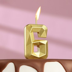 Свеча в торт на шпажке Алмаз, цифра 6, золотая, 4,8х2,6 см Страна Карнавалия