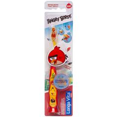 Зубная щетка Longa Vita Angry Birds детская с защитным колпачком, присоской 5+ красная