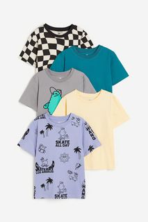 5 футболок из джерси H&M 134/140 Серый / Скейт весь день (доставка из-за рубежа)