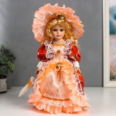 Кукла коллекционная керамика "Леди Анастасия в красно-оранжевом платье " 30 см No Brand