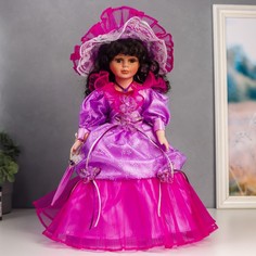 Кукла коллекционная керамика "Леди Оливия в фиолетовом платье, с зонтом" 40 см No Brand