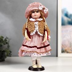 Кукла коллекционная керамика "Лизонька в платье в клеточку" 40 см No Brand