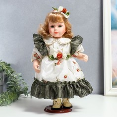 Кукла коллекционная керамика "Беатрис в атласном платье с розочками" 30 см No Brand