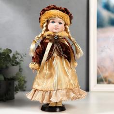 Кукла коллекционная керамика "Лида в золотом платье и бархатной шубке" 30 см No Brand