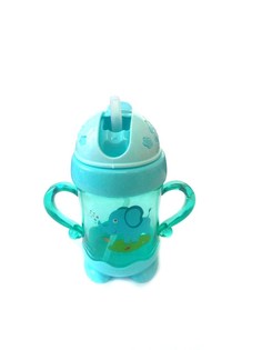 Детская бутылочка-поильник с рисунком и трубочкой, 250 мл Цвет: Голубой 00107250 No Brand