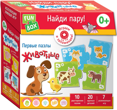 Развивающие карточки Fun Box Найди пару! Животные. Пазлы для малышей 0+. Росмэн