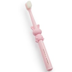 Зубная щетка Happy Baby детская для первых зубов, с мягкой щетиной, заяц розовый