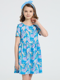 Платье детское Апрель 1ДПК3999001н, отпечатки листьев на голубом, 122