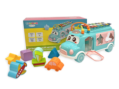 Развивающая игрушка каталка с ксилофоном и сортером "Автобус", голубой No Brand