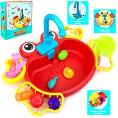 Детская игровая кухня с водой PLAYSMART "Кухонная мойка" с набором посуды и овощами