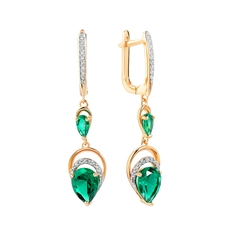 Серьги подвески из золота VALTERA 092794, бриллиант/изумруд