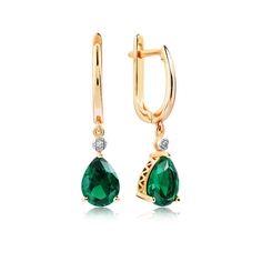 Серьги подвески из золота VALTERA 089926, бриллиант/изумруд