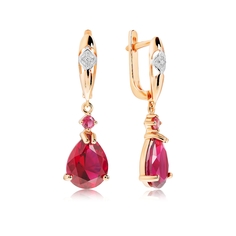 Серьги подвески из золота VALTERA 111701, бриллиант/рубин