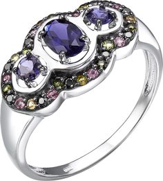 Кольцо из серебра с иолитом, турмалином и фианитом р. 19 Империал K1318JU/Ag-617/35 Imperial