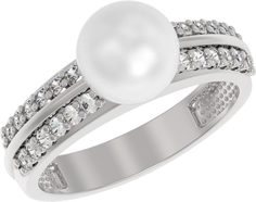Кольцо из серебра с жемчугом искусственным и фианитом р. 19 Arina 1039531-01150-2S