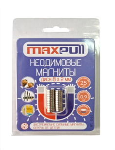 Неодимовые мощные магниты MaxPull, диски 8х2 мм - 25 шт в блистере