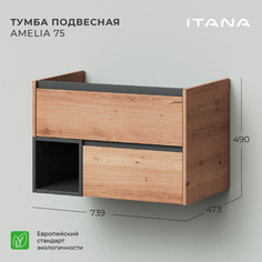 Тумба подвесная Итана Amelia 2.0 75 739х471х490