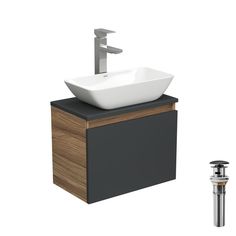 Комплект для ванной, 4 предм. Bau (Тумба 50, графит + раковина 47х24 + смеситель + выпуск) Bauedge