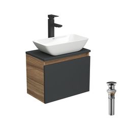 Комплект для ванной, 4 предм. Bau (Тумба 50, графит + раковина 47х24 + смеситель + выпуск) Bauedge