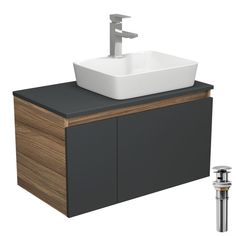 Комплект для ванной 4 предмета тумба Bau 80 графит раковина BAU 48х37 Bauedge