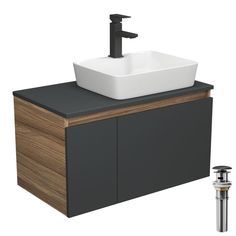 Комплект для ванной 4 предмета тумба Bau 80 графит раковина BAU 48х37 Bauedge