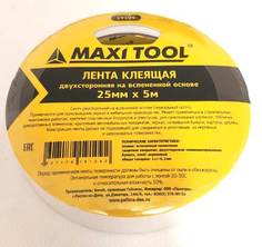 Клейкая лента MaxiTool (скотч) 1мм, 25мм*5м 2-сторонний вспененная основа белая 19109