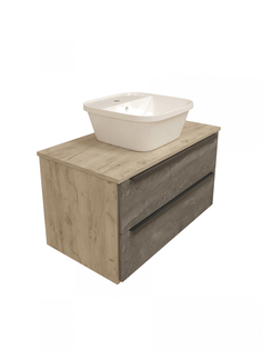 Тумба с раковиной в ванную подвесная Teymi Helmi 85, серый камень/дуб T60309 - T50205