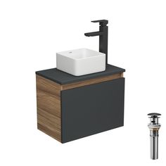 Комплект для ванной, 4 предм. Bau (Тумба 50, графит + раковина 24х24 + смеситель + выпуск) Bauedge