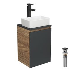 Комплект для ванной, 4 предм. Bau (Тумба 40, графит + раковина 37х23 + смеситель + выпуск) Bauedge