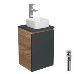 Комплект для ванной, 4 предм. Bau (Тумба 40, графит + раковина 24х24 + смеситель + выпуск) Bauedge